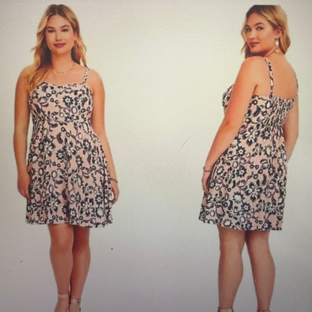 Torrid Mini Black & Pink Floral Sweetheart Shirred Back Dress Size 3=3X